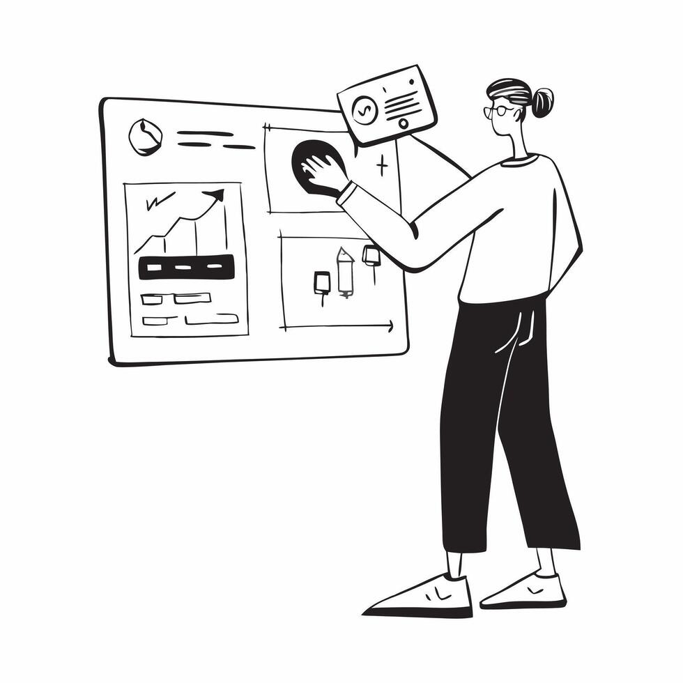 Cryptocurrency Analyst Reviewing Market Data concept as A professional analyzing complex graphs and data trends on digital displays for crypto markets in Photo Stock Concept Clear vector