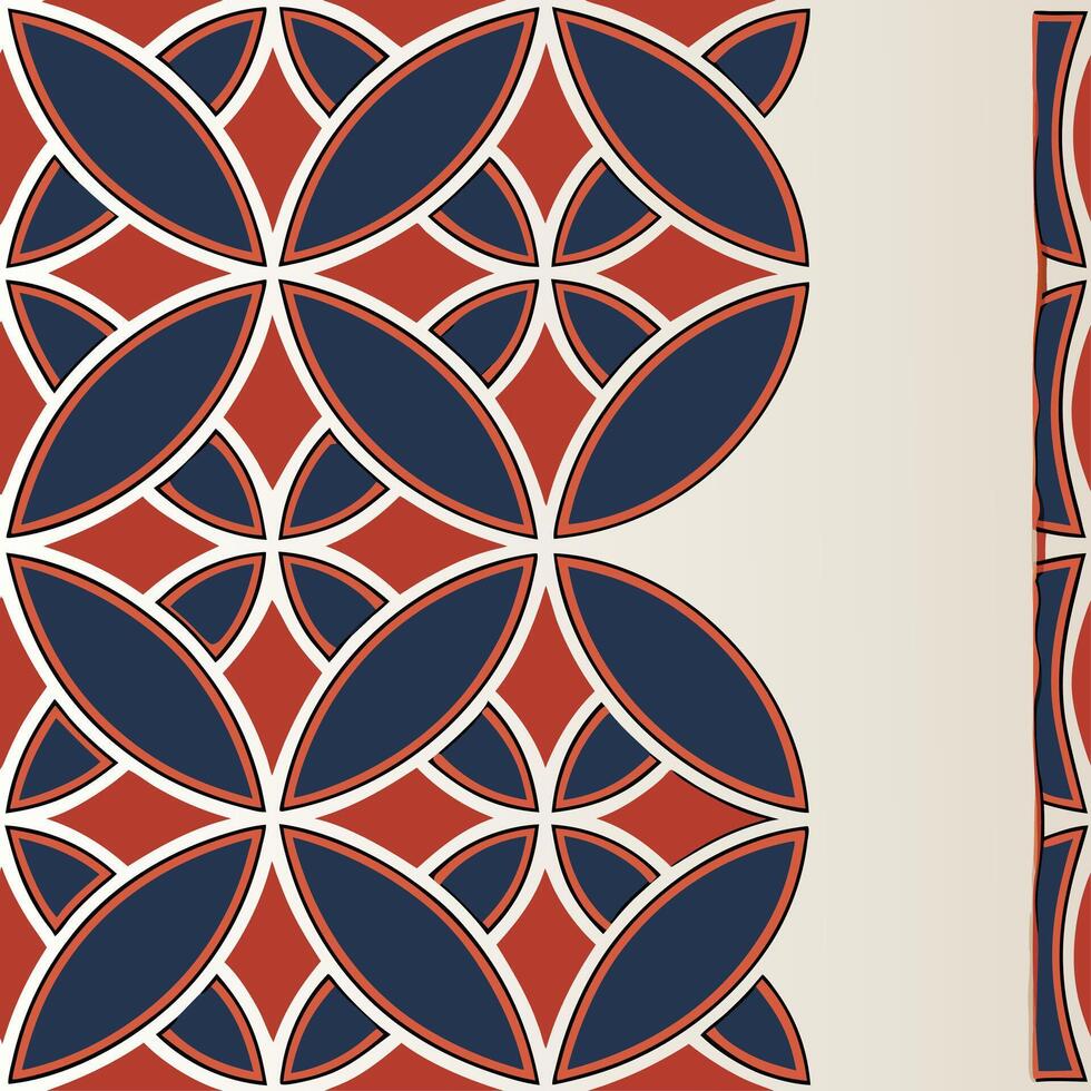 Create seamless tile designs using deep traditional colors accented by geometric ethnic patterns and white separation lines for balance concept as Deep traditional colors with geom Clear vector