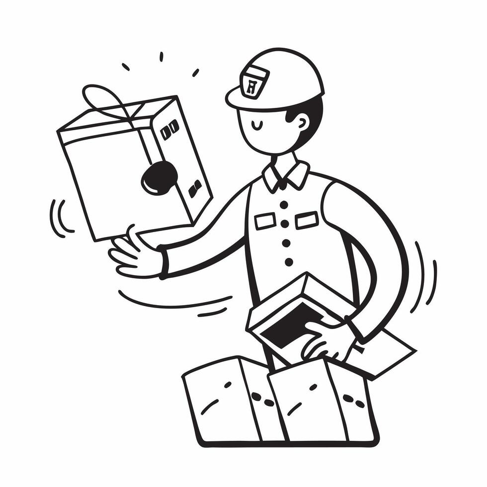 Courier Driver Delivering Parcels concept as A courier driver efficiently delivers parcels ensuring timely service with a friendly demeanor in an urban setting in Photo Stock Conc Clear vector