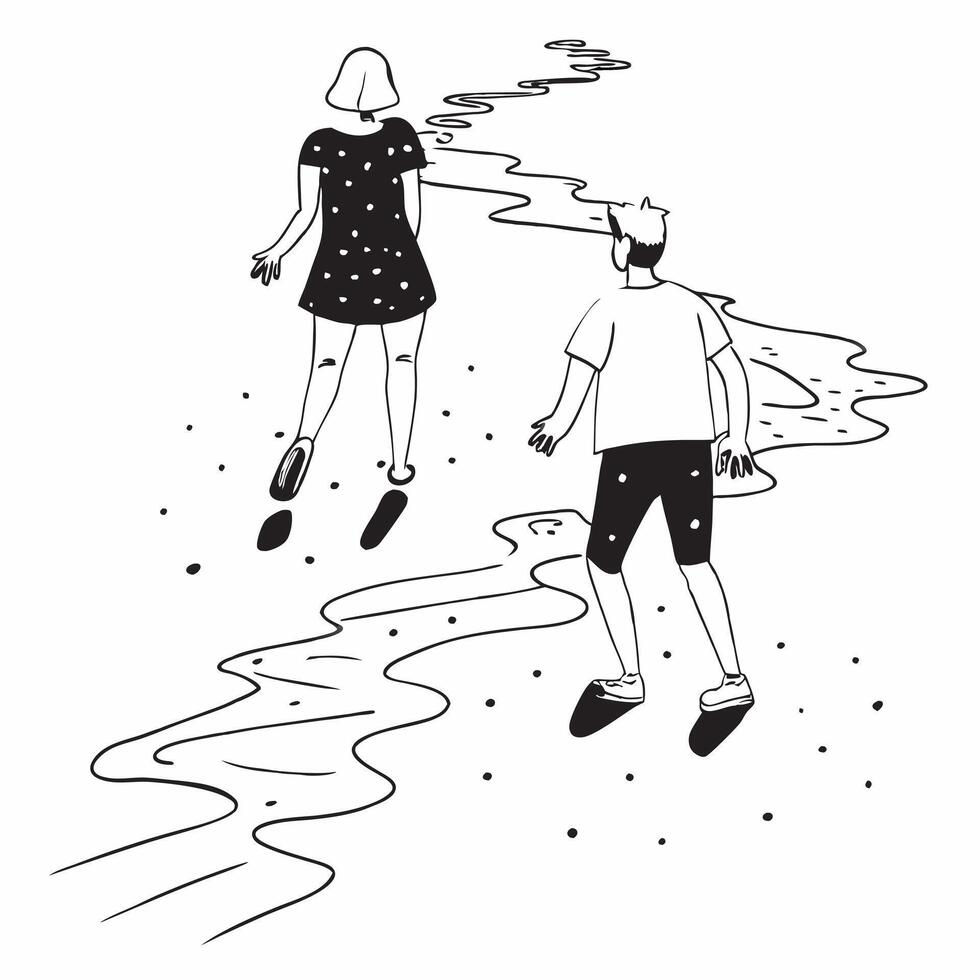 Couples Night Walk on Bioluminescent Beach concept as Couples take a romantic night walk on a beach with their footsteps glowing in bioluminescent algae in Photo Stock Concept Clear Set 2 vector