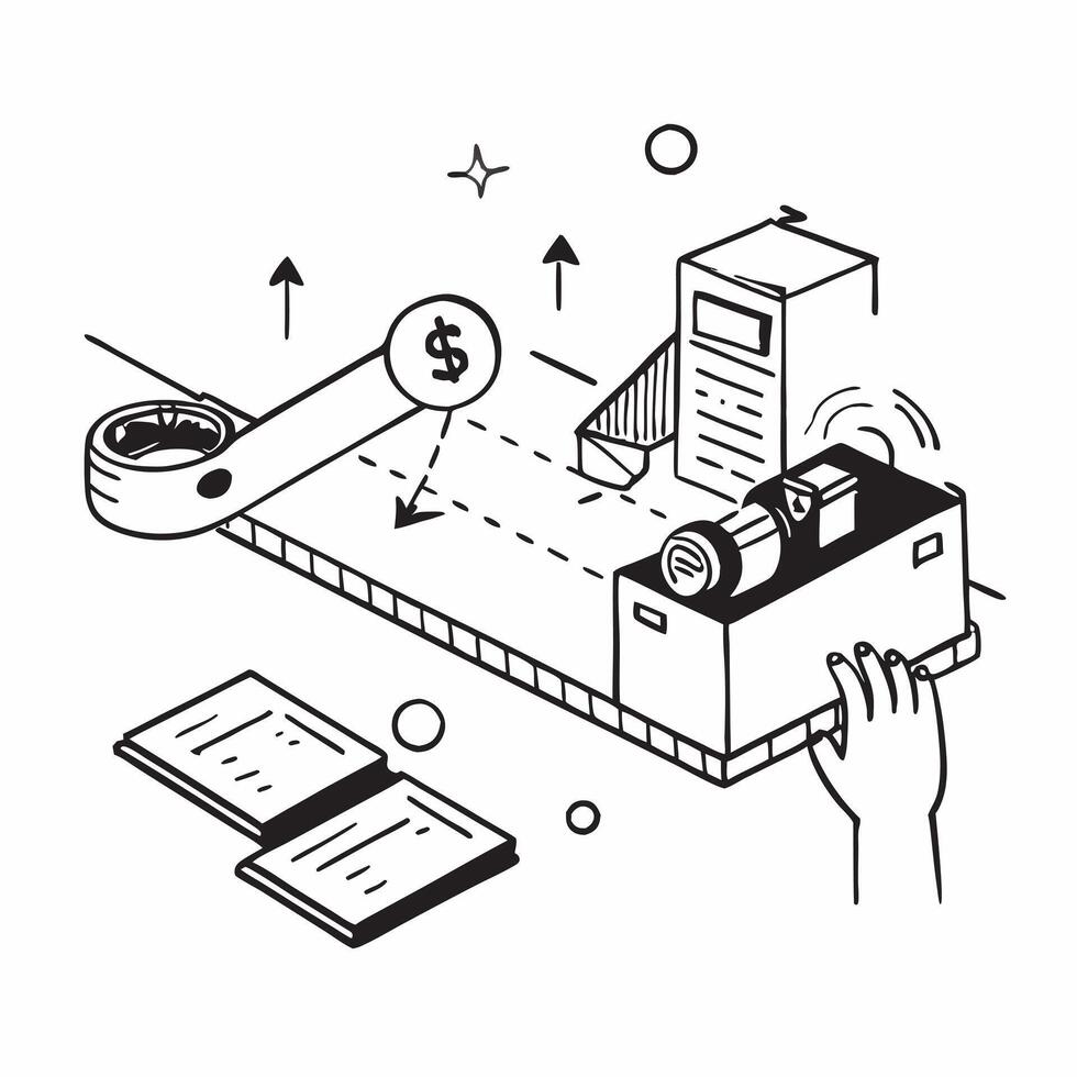 Conveyor system and a warehouse layout plan symbolizing optimized layout in double exposure with copy space concept as A conveyor system blended with a warehouse layout plan repre Clear vector
