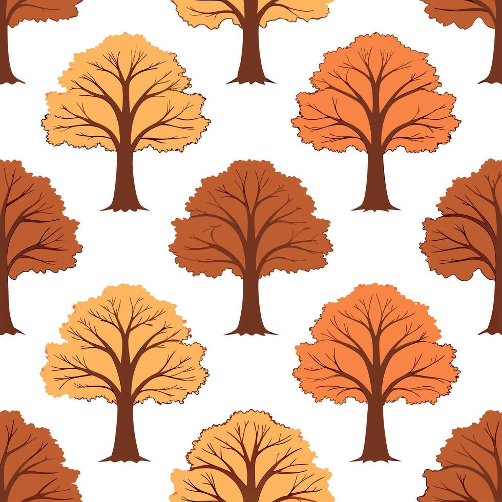 Classic autumn trees seamless tile pattern with maple and pine trees for timeless fall decor concept as Maple and pine trees arranged seamlessly in classic autumn colors for timele Clear vector