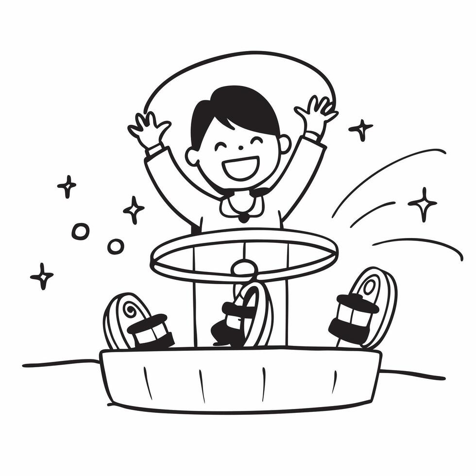 Child with a hearing aid enjoying a day at the amusement park concept as A child with a hearing aid joyfully enjoying rides and attractions at an amusement park illustrating inclus Clear vector