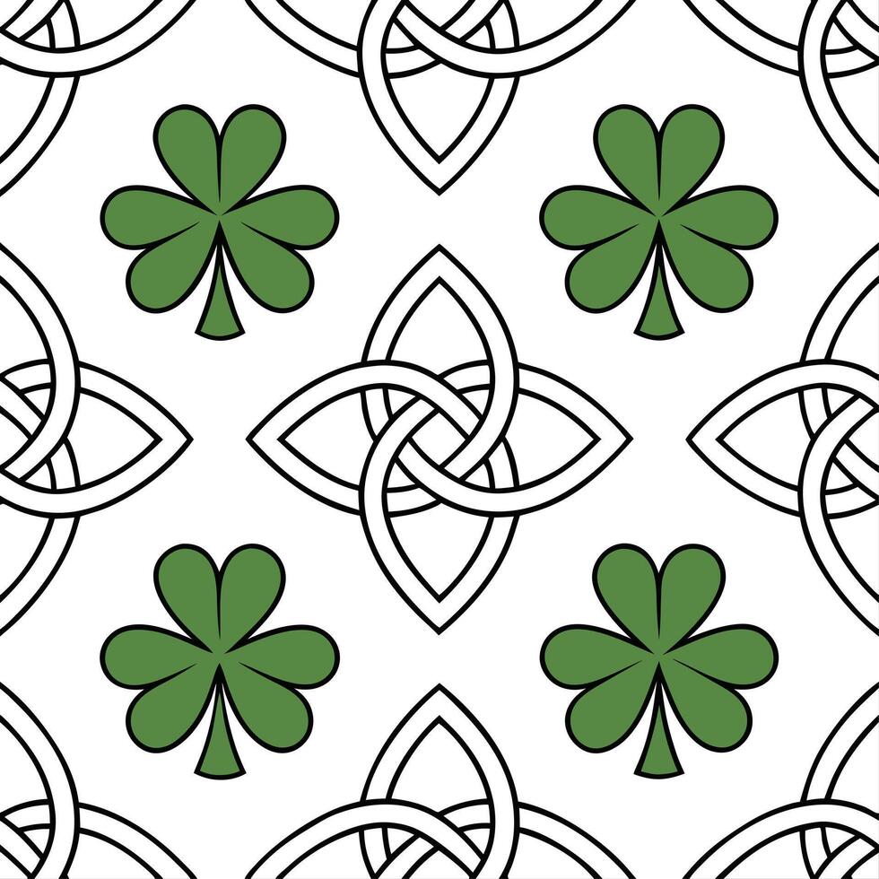 Celtic knots and shamrocks seamless tile pattern with green hues and traditional designs for Irish decor concept as Traditional Celtic knots and shamrocks arranged seamlessly with Clear vector
