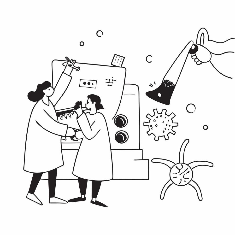 Cancer Research in Biotech concept as Researchers in a biotech lab work on new therapies for cancer treatment using cellular technology in Photo Stock Concept Clear vector