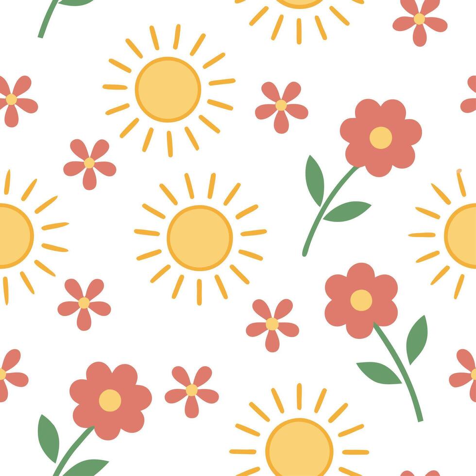 Bright spring sunshine seamless pattern with golden light and vivid flowers for a cheerful vibrant spring design concept as Vivid spring sunshine pattern with golden light and brig Clear vector