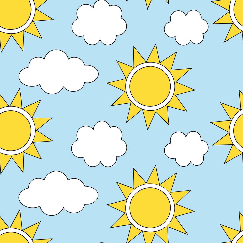 Bright summer seamless pattern with vibrant sun rays and clear blue skies perfect for energetic outdoor themes concept as Energetic summer pattern with sun rays and bright blue ski Clear Set 2 vector