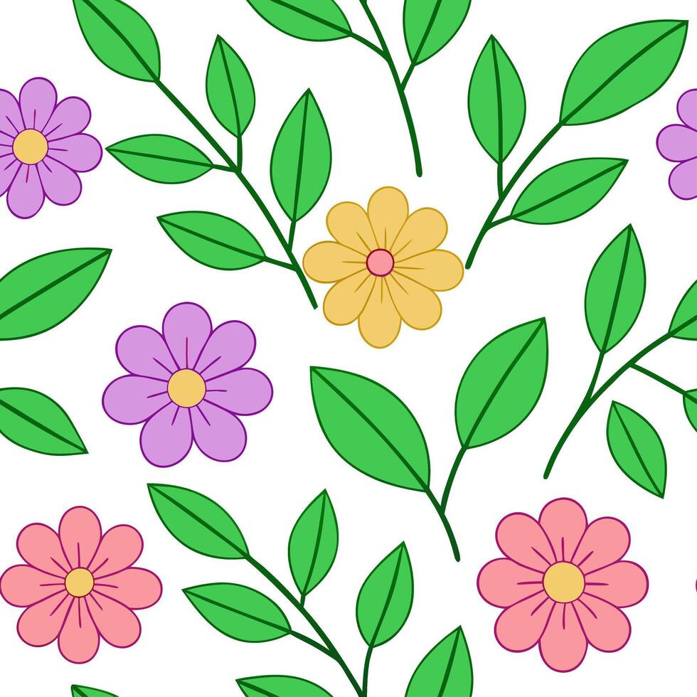 Bright spring nature seamless pattern with bold blooms and green leaf backgrounds for lively garden projects concept as Bright spring floral pattern featuring bold blooms and lush Clear Set 2 vector