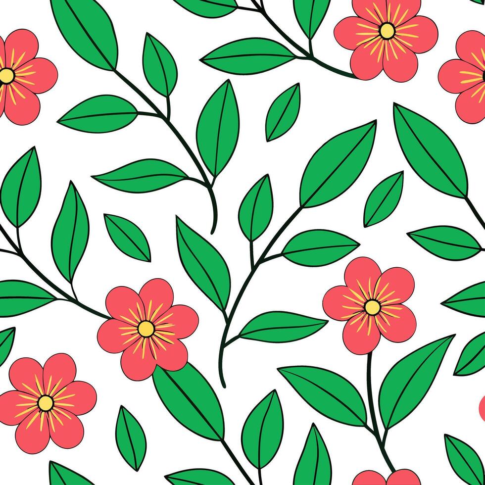 Bright spring nature seamless pattern with bold blooms and green leaf backgrounds for lively garden projects concept as Bright spring floral pattern featuring bold blooms and lush Clear vector