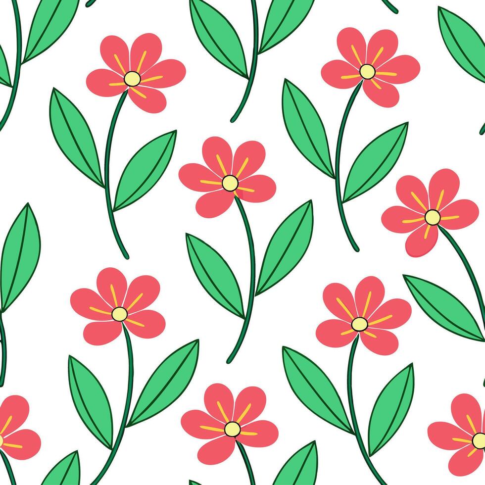 Bright spring floral seamless pattern with bold petals and vibrant greens for energetic lively designs concept as Energetic spring floral pattern with bold petals and vibrant green Clear vector