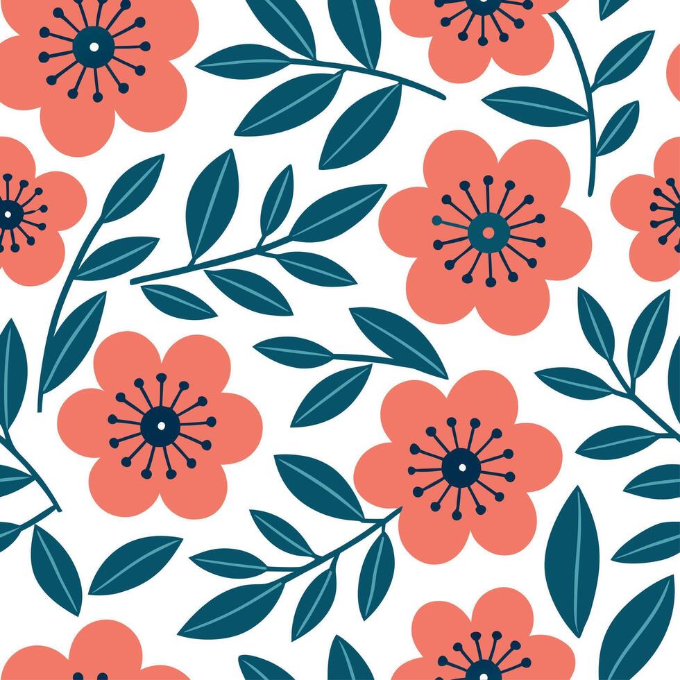 Bright spring floral seamless pattern with bold petals and vibrant greens for energetic lively designs concept as Energetic spring floral pattern with bold petals and vibrant green Clear Set 2 vector