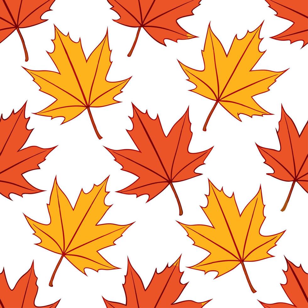 Bright autumn leaves seamless pattern with vivid orange red and yellow leaves for a bold autumn atmosphere concept as Bold autumn leaves pattern with vivid orange red and yellow to Clear vector