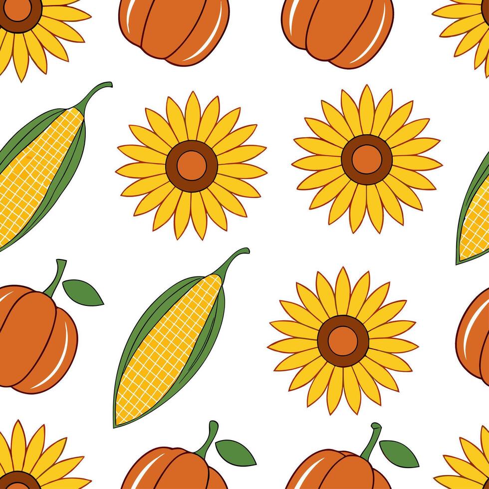 Bright autumn harvest seamless pattern with colorful pumpkins squashes and gourds for a festive fall look concept as Festive autumn harvest pattern with colorful pumpkins squashes Clear Set 2 vector