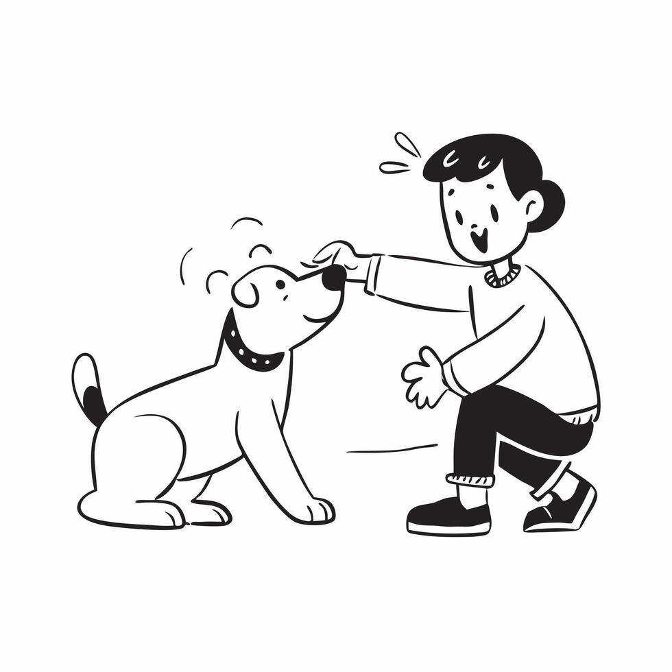 Boy with autism playing with therapy dog concept as A boy with autism enjoying playtime with his therapy dog showcasing the joy support and comfort that animal companions provide Clear vector