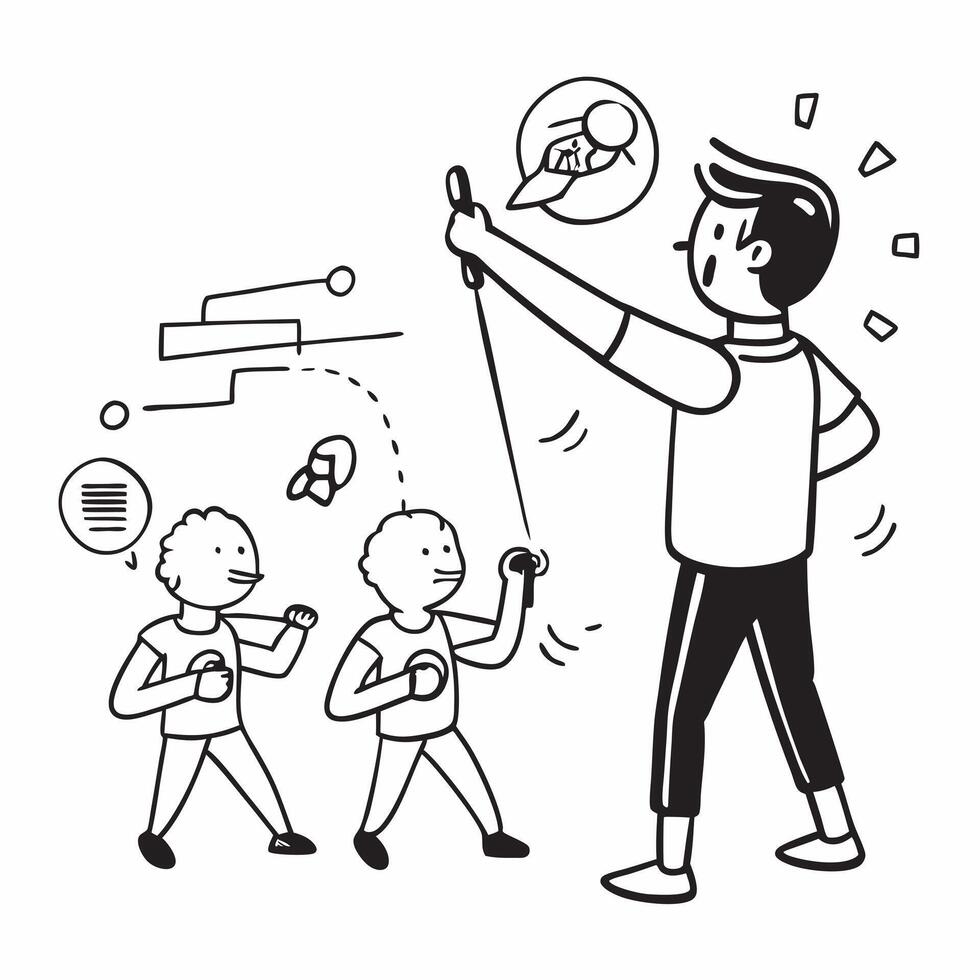 Boy with autism enjoying a fencing class concept as A boy with autism joyfully participating in a fencing class highlighting inclusion focus and the benefits of organized sports i Clear Set 2 vector