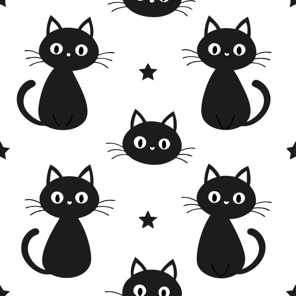 Black cats seamless tile pattern with playful poses and sleek black fur for whimsical Halloween decor concept as Playful black cats and sleek black fur arranged seamlessly for whim Clear vector