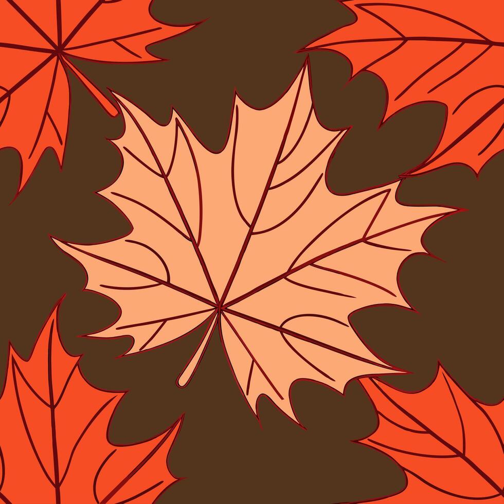 Bold autumn seamless pattern with vibrant red and orange leaves against a deep brown background for dramatic effect concept as Dramatic autumn pattern with bold red and orange leav Clear vector