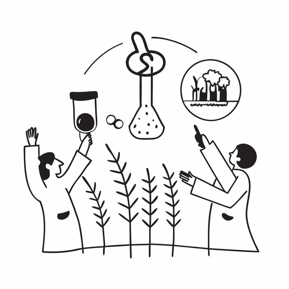 Biotech in Agriculture concept as Agricultural scientists use biotechnology to develop drought resistant crops at a research farm in Photo Stock Concept Clear vector