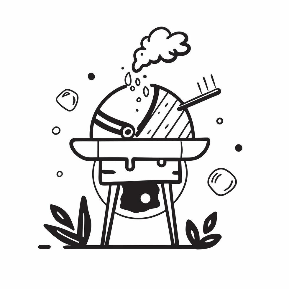 Barbecue grill with sizzling food in a backyard setting concept as A barbecue grill with sizzling food in a backyard setting with ample copyspace for text capturing the delicious a Clear vector