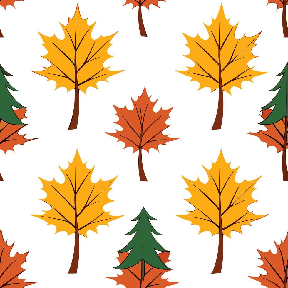 Autumn trees seamless tile pattern with vibrant maple and oak leaves for warm home decor concept as Vibrant maple and oak leaves arranged seamlessly to create warm and inviting aut Clear Set 7 vector