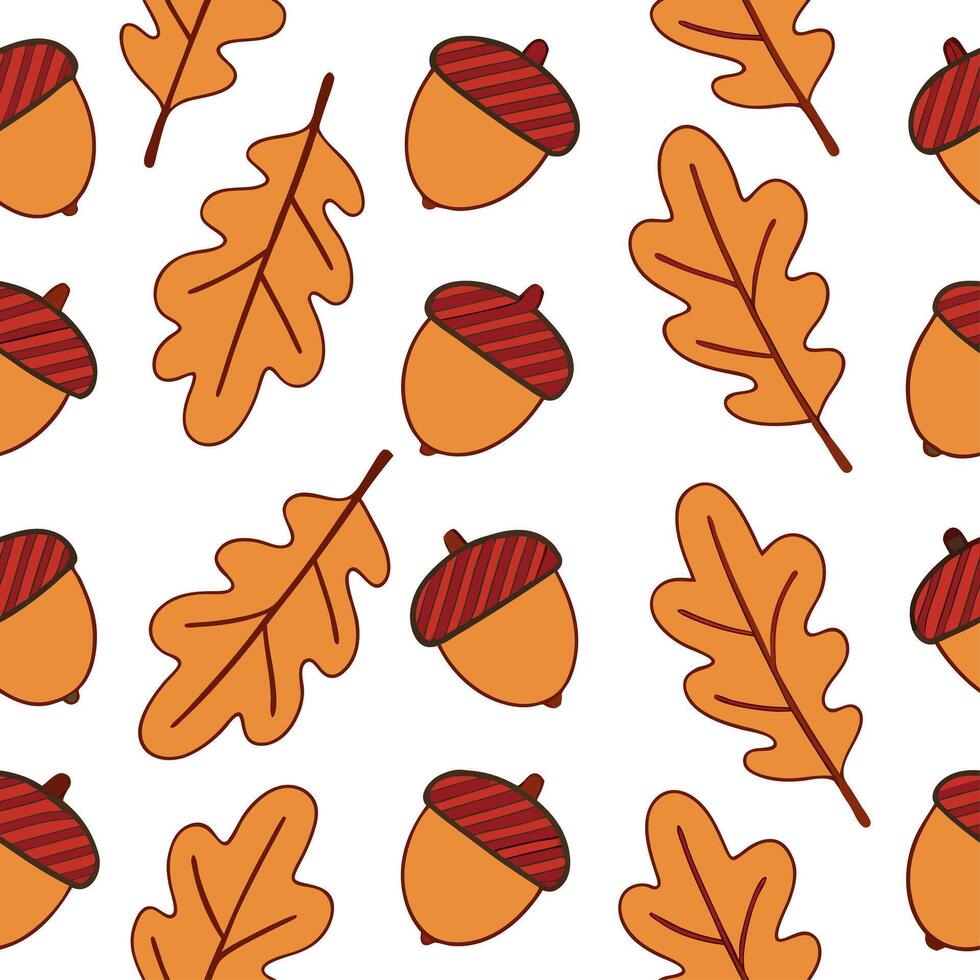 Autumn seamless pattern with acorns oak leaves and warm autumn colors for a natural woodland design concept as Woodland autumn pattern with acorns oak leaves and warm colors perfec Clear vector