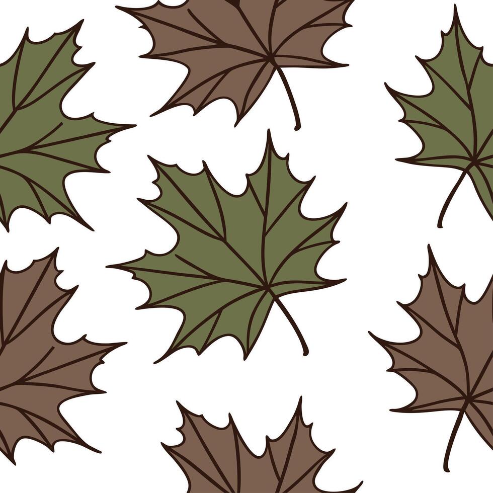 Autumn leaves seamless pattern with textured surfaces and deep brown and green tones for an earthy rustic look concept as Earthy autumn leaves pattern with textured surfaces and br Clear vector
