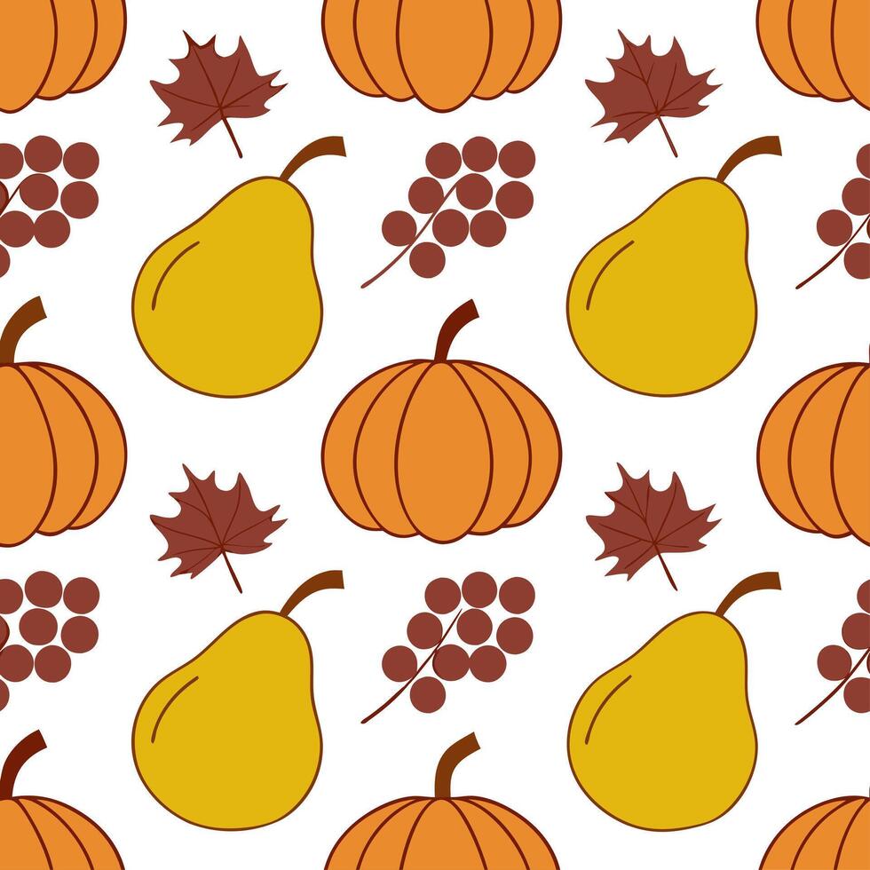 Autumn harvest seamless pattern with pears grapes and pumpkins for a bountiful seasonal harvest aesthetic concept as Bountiful autumn harvest pattern with pears grapes and pumpkins Clear vector