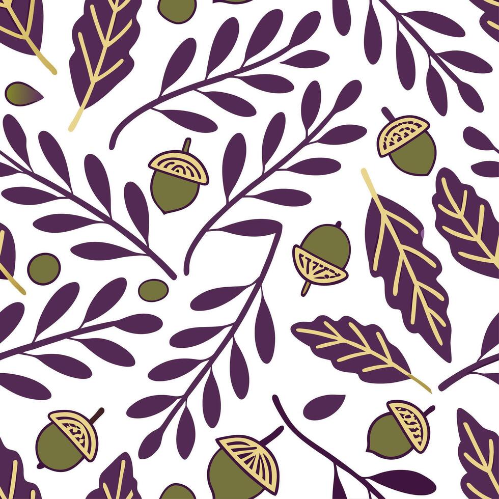 Autumn seamless pattern with deep purple gold and green tones for an elegant harvest inspired look concept as Elegant autumn pattern with purple gold and green tones perfect for a Clear vector