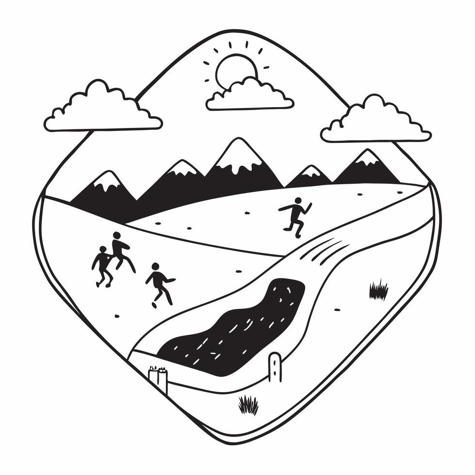 Alpine Meadows Trail Running concept as Trail runners challenge themselves in the vast and open Alpine meadows enjoying the natural terrain and scenery in Photo Stock Concept Clear vector