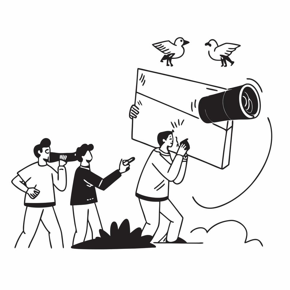 Alpine Meadows Birdwatching concept as Birdwatchers observing diverse avian species in their natural Alpine meadow habitat enhancing wildlife appreciation in Photo Stock Concept Clear vector