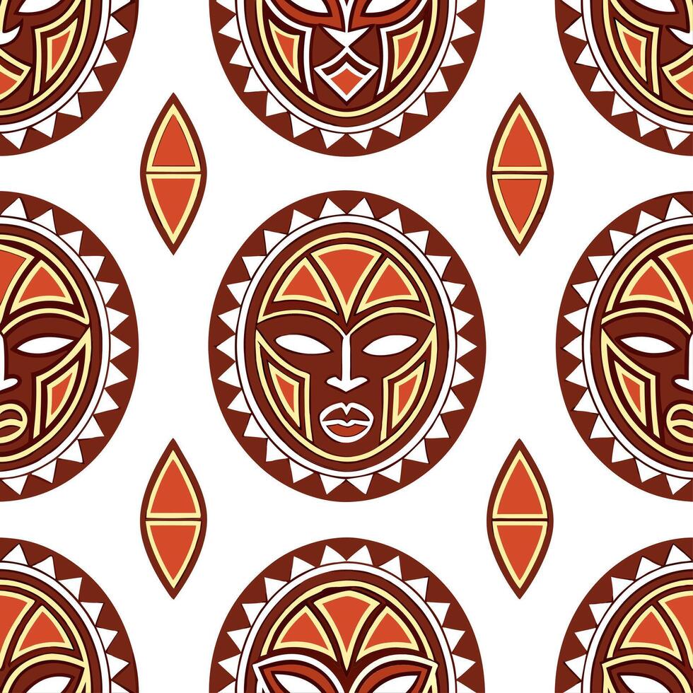 African tribal patterns and masks seamless tile pattern with earthy color palette concept as Earthy color palette highlights African tribal patterns and masks in seamless tile patt Clear vector