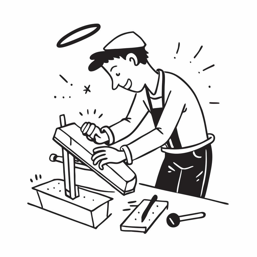 Woodworking in a workshop concept as A man skillfully working on a woodworking project in his workshop showcasing the creativity and craftsmanship involved in this classic hobby i v1 vector