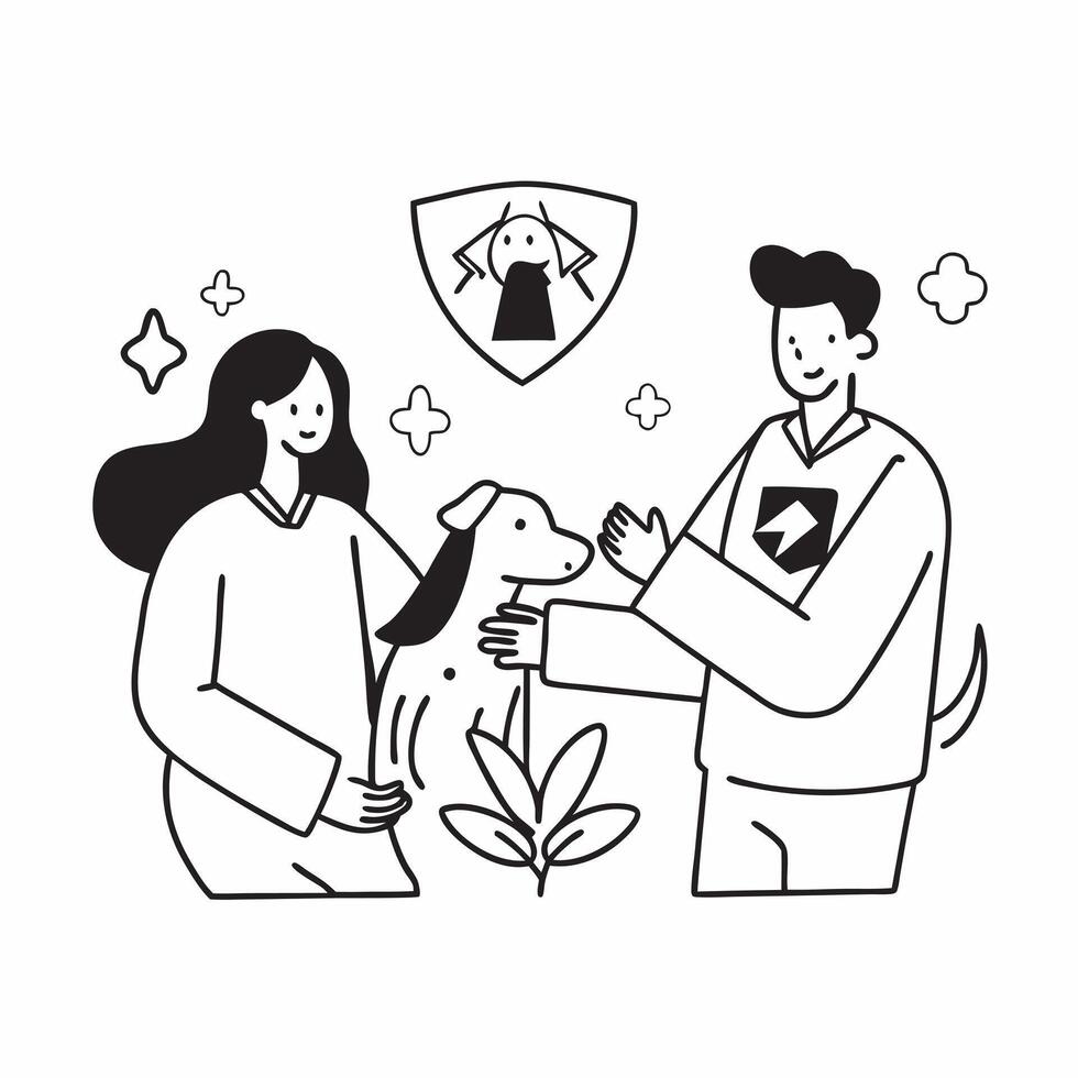 Young couple with their pet dog concept as A young couple playing with their pet dog symbolizing the security and peace of mind that life insurance provides ensuring their future a v1 vector