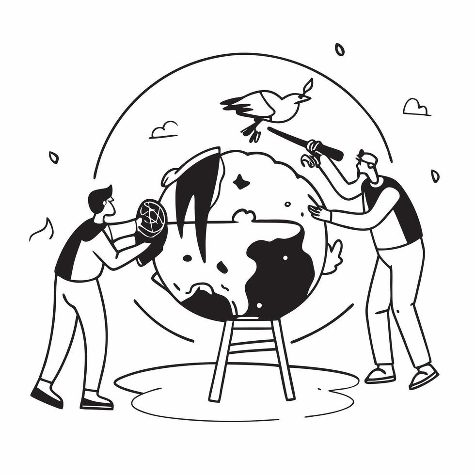 Wildlife workers cleaning bird habitats concept as High resolution image of wildlife workers cleaning bird habitats with a glossy backdrop illustrating human efforts to support avi v1 vector