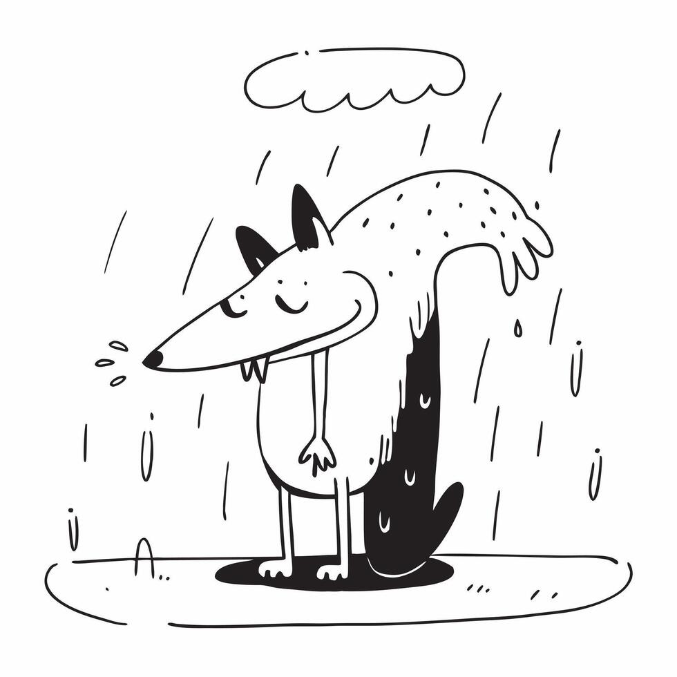 Wet dog in rain concept as High resolution image of a wet dog standing in the rain with a glossy backdrop symbolizing the connection between pets and the rainy season in Photo Sto v1 vector
