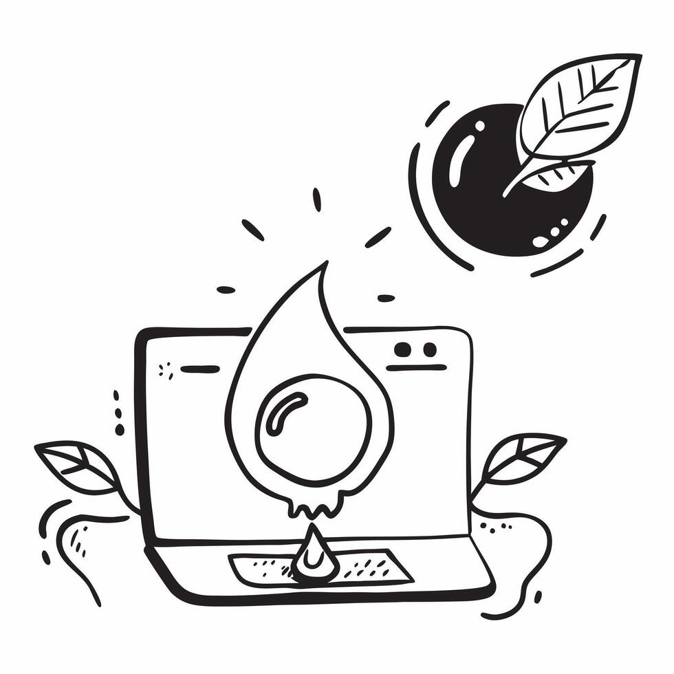 Water drop reflecting laptop screen concept as A water drop on a leaf reflecting a laptop screen illustrating the connection between nature and digital business environments in Ph v1 vector
