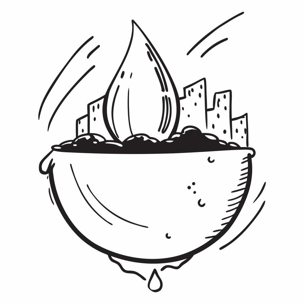 Water drop reflecting city skyline concept as A water drop on a blade of grass reflecting a city skyline illustrating the harmony between nature and urban business environments in v1 vector