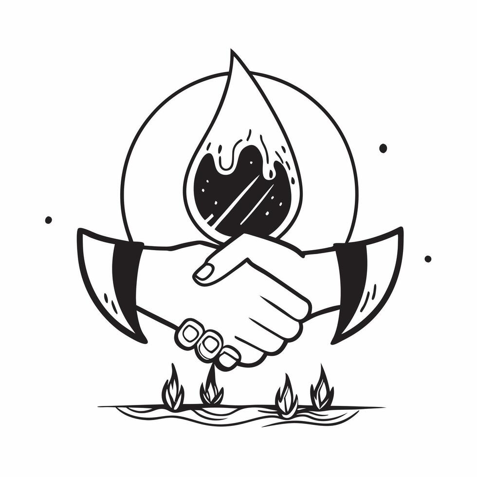 Water drop reflecting business handshake concept as A water drop on a blade of grass reflecting a business handshake illustrating the harmony between nature and corporate agreement v1 vector
