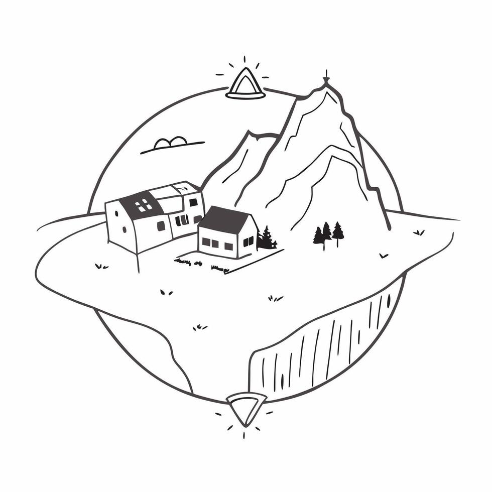 Visiting a mountain village concept as Tourists visiting a picturesque mountain village exploring local culture and scenery Perfect for content about travel culture and rural dest v1 vector