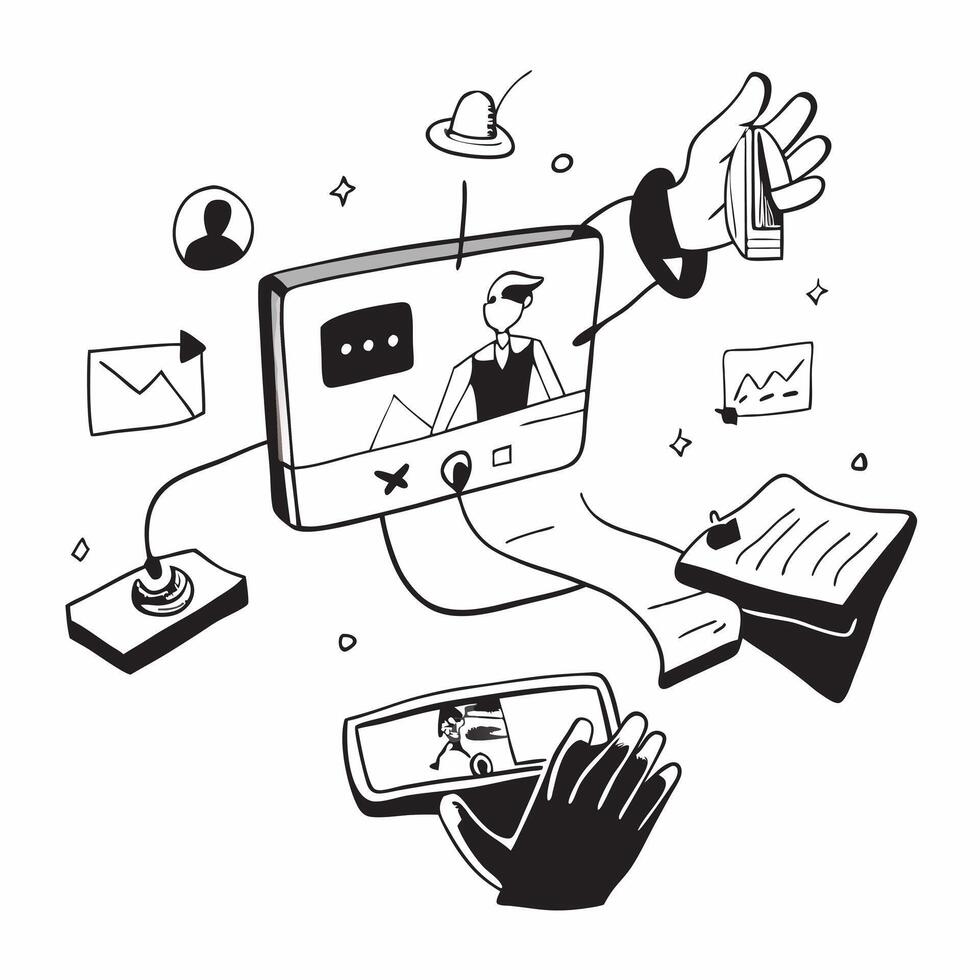 Virtual reality meetings concept as An office room set up for virtual reality meetings highlighting the immersive and innovative future of business communication in Photo Stock Co v1 vector
