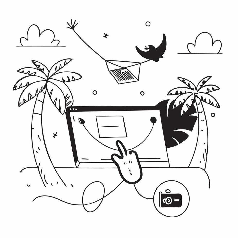 Virtual assistant managing tasks from a hammock in a tropical setting concept as A virtual assistant managing tasks from a hammock in a tropical setting highlighting the ultimate f v1 vector