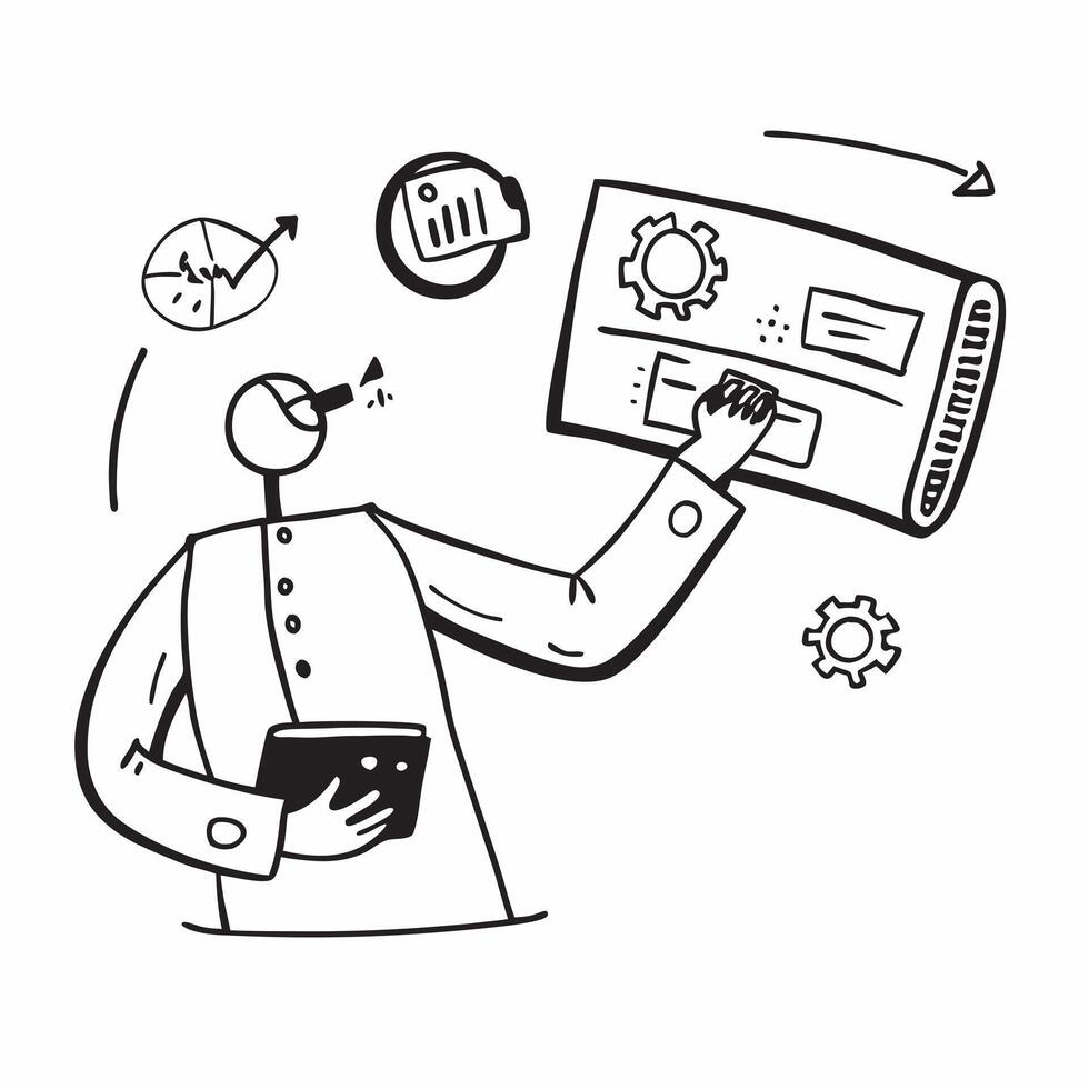 Trader using AI tools for predictive analysis concept as A trader using AI tools for predictive analysis emphasizing the role of advanced technology and data in making informed tra v1 vector