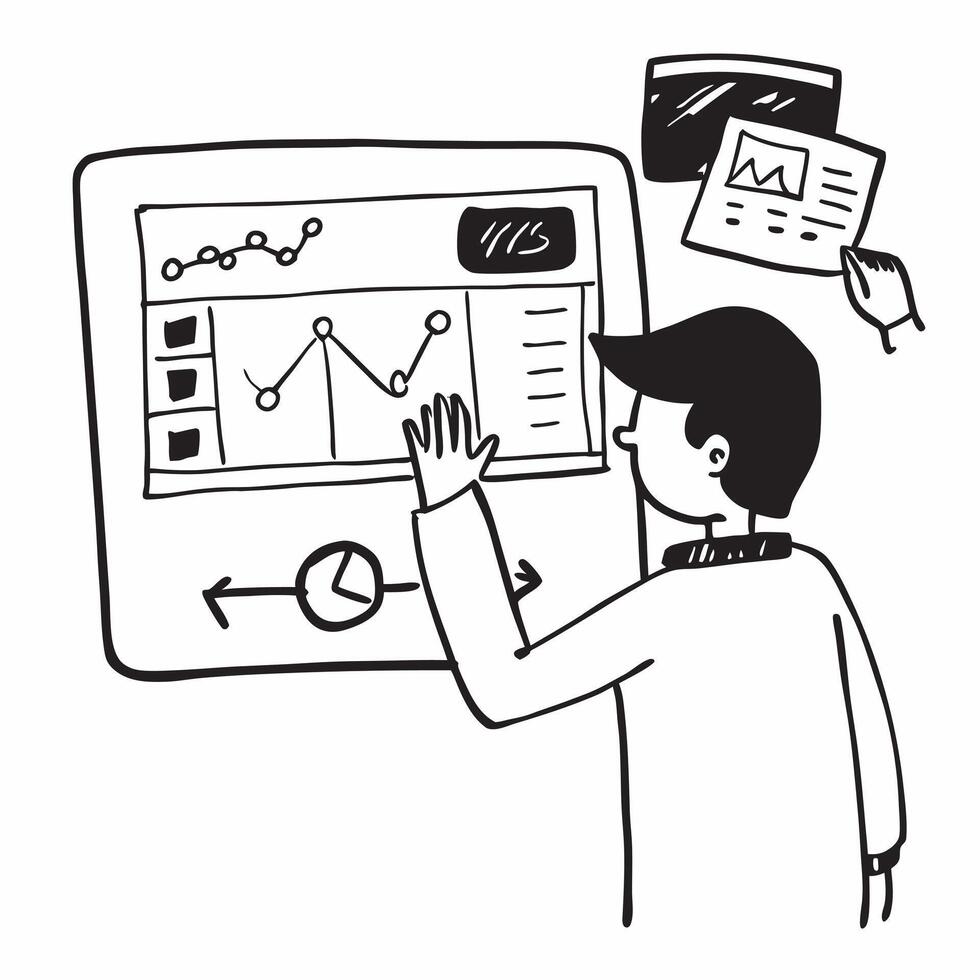 Trader monitoring live stock prices on a large screen concept as A trader closely monitoring live stock prices on a large screen emphasizing real time data analysis and quick decis v1 vector
