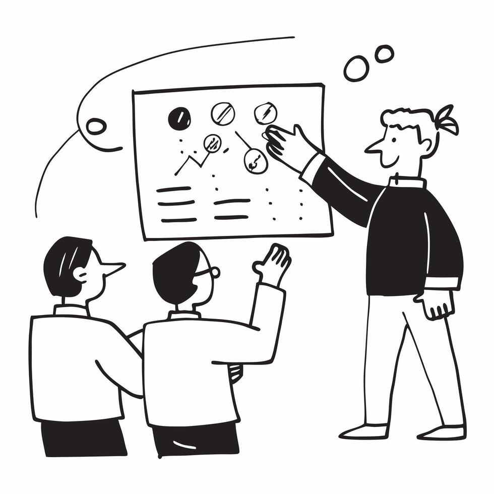 Trader giving a presentation on market trends concept as A trader giving a detailed presentation on market trends to a group emphasizing expertise and the ability to convey complex v1 vector
