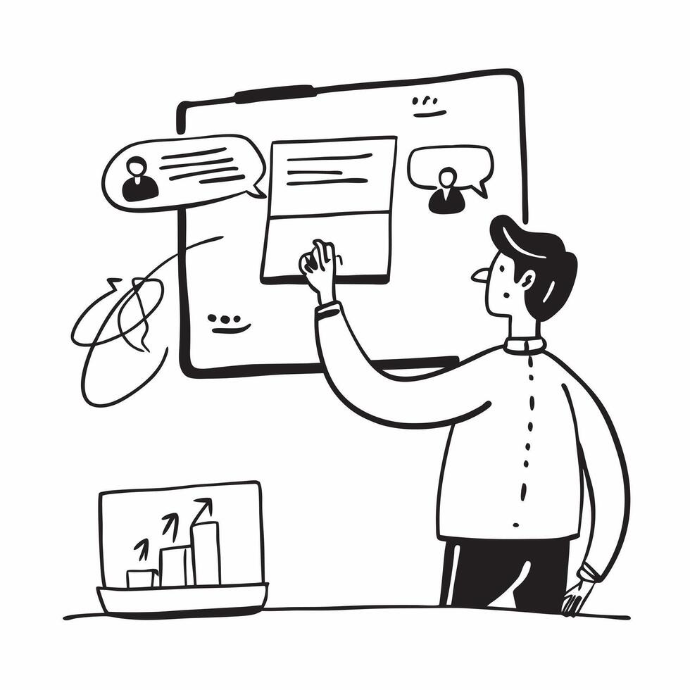 Trader conducting a webinar on trading strategies concept as A trader conducting an online webinar to teach trading strategies highlighting expertise education and community engage v1 vector