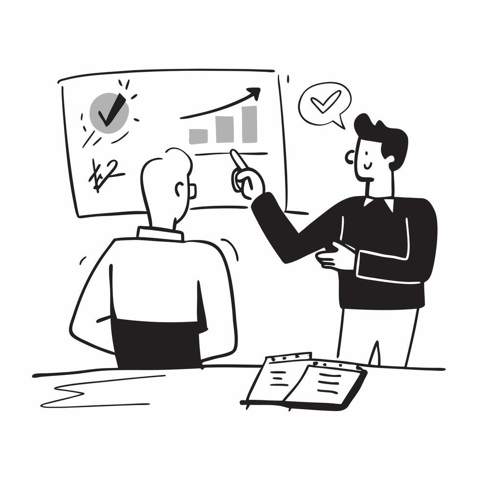 Trader discussing strategies with a mentor concept as A trader discussing trading strategies with a mentor highlighting the importance of guidance learning and professional develop v1 vector