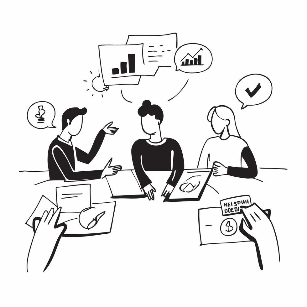 Team discussing client feedback during lunch concept as A team discussing client feedback and planning improvements during a business lunch emphasizing continuous improvement and c v1 vector