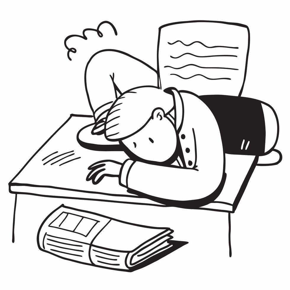 Teacher napping on lesson plans concept as A teacher napping on their lesson plans at a desk emphasizing the effort and long hours dedicated to preparing for classes in Photo Stoc v1 vector