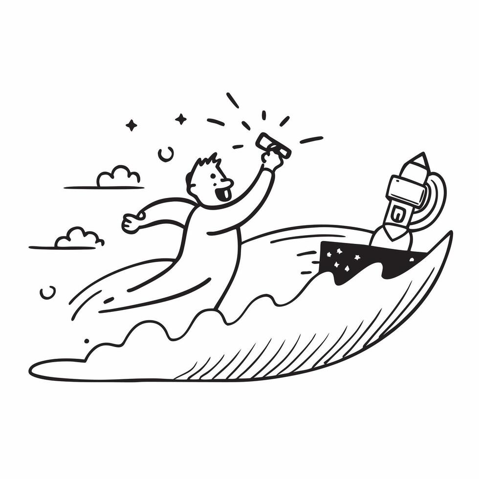 Surfing at the beach concept as A man surfing at the beach capturing the excitement skill and connection to nature involved in this thrilling water sport hobby in Photo Stock Conc v1 vector