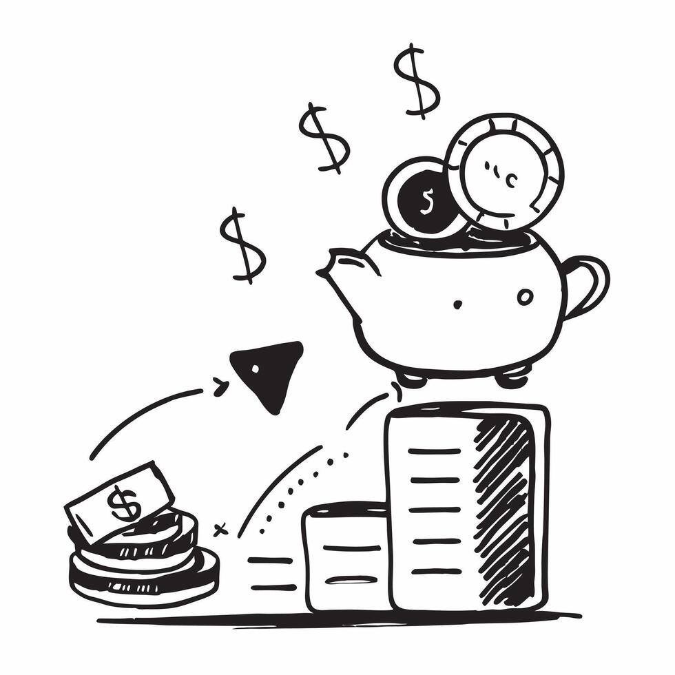 Stack of coins with a calculator and piggy bank concept as A stack of coins with a calculator and a piggy bank symbolizing budgeting cost saving and financial planning for business v1 vector